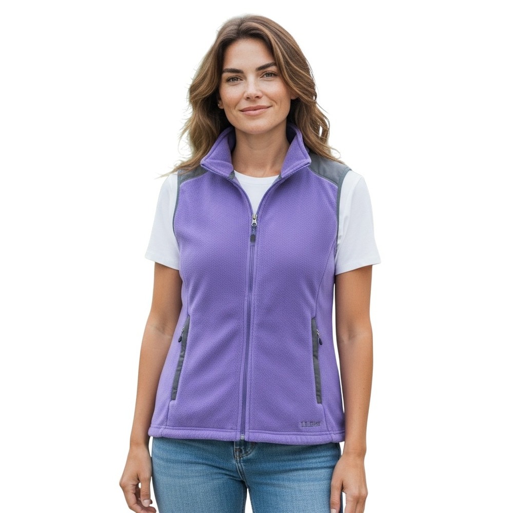 LL Bean Womens Fleece Vest Purple Polartec Zip Up Outdoor Size XL‎
